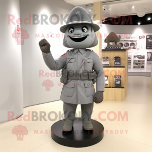 Gray Soldier mascot costume character dressed with a A-Line Dress and Hats