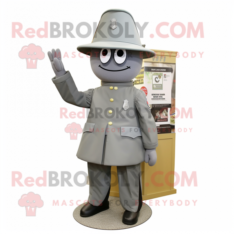 Gray Soldier mascot costume character dressed with a A-Line Dress and Hats