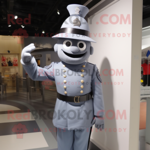 Gray Soldier mascot costume character dressed with a A-Line Dress and Hats