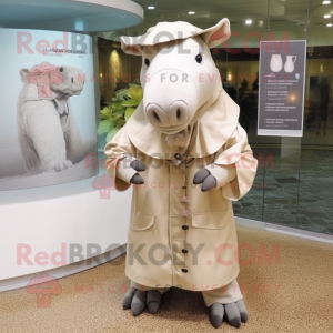 Beige Tapir mascot costume character dressed with a Raincoat and Necklaces