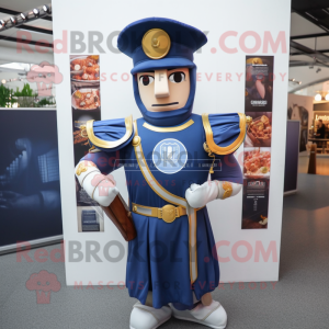 Navy Roman Soldier mascot costume character dressed with a T-Shirt and Coin purses