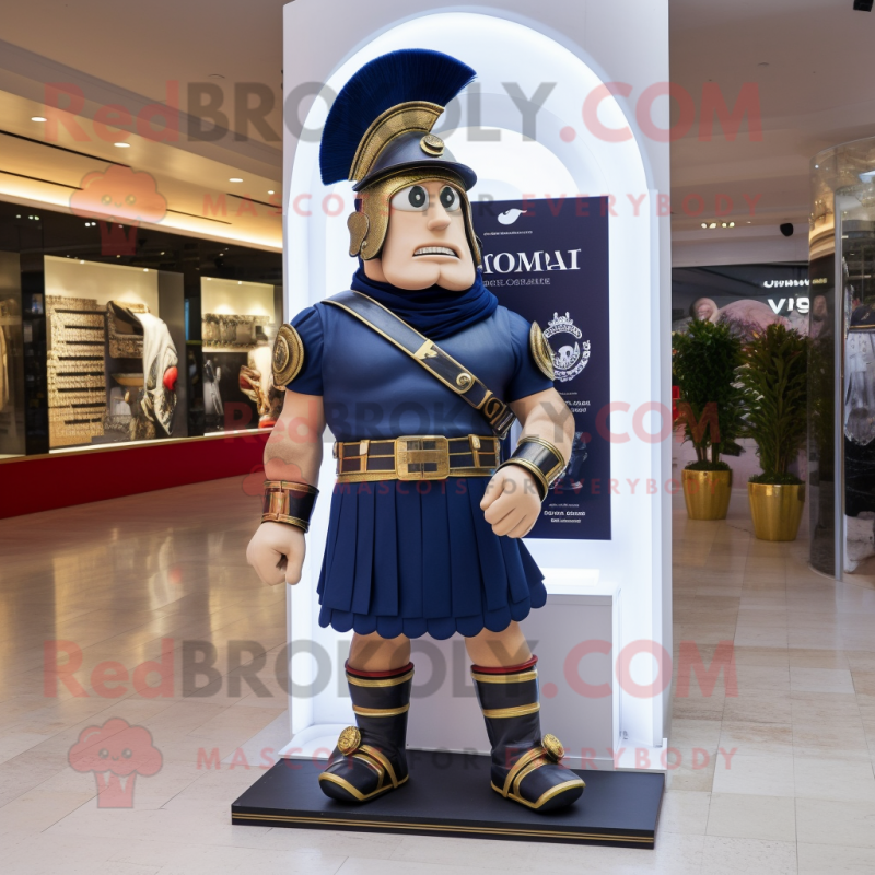 Navy Roman Soldier mascot costume character dressed with a T-Shirt and Coin purses Navy Roman Soldier mascot costume character dressed with a T-Shirt and Coin purses