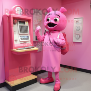 Pink Phone mascot costume character dressed with a Sheath Dress and Cufflinks