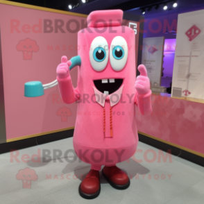 Pink Phone mascot costume character dressed with a Sheath Dress and Cufflinks