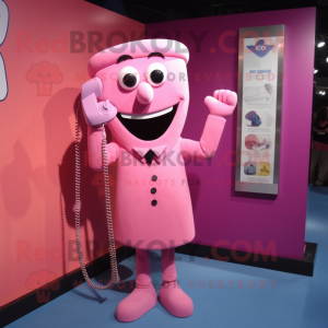 Pink Phone mascot costume character dressed with a Sheath Dress and Cufflinks