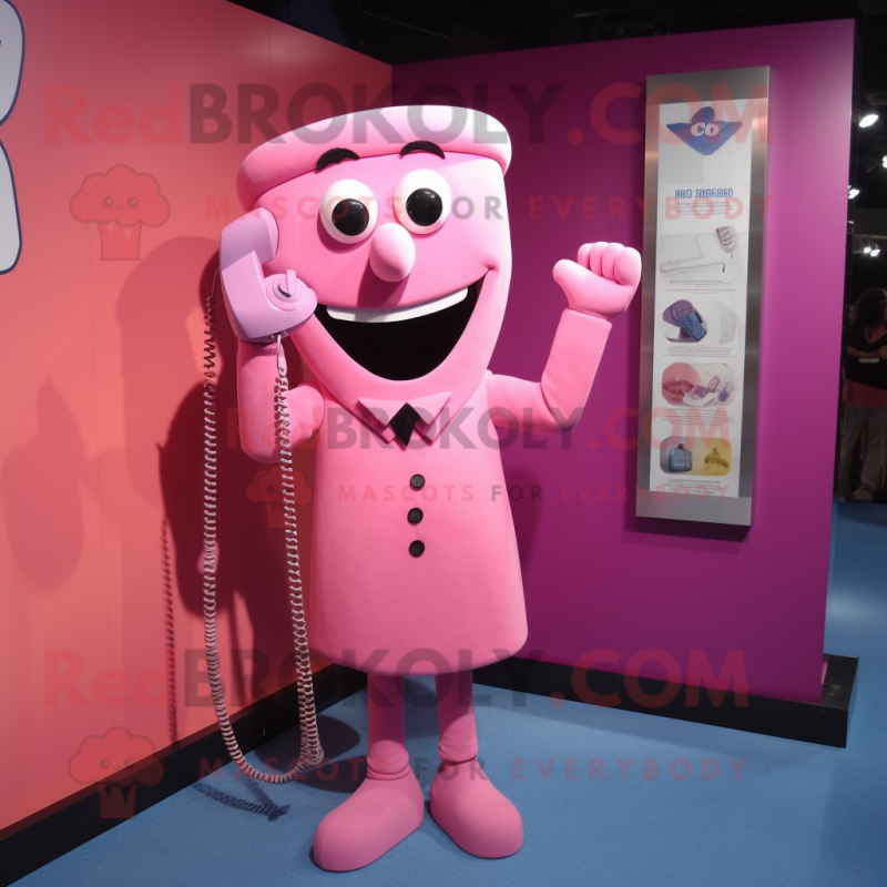 Pink Phone mascot costume character dressed with a Sheath Dress and Cufflinks Pink Phone mascot costume character dressed with a Sheath Dress and Cufflinks