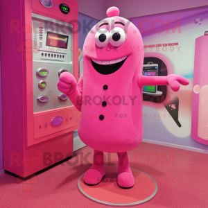 Pink Phone mascot costume character dressed with a Sheath Dress and Cufflinks