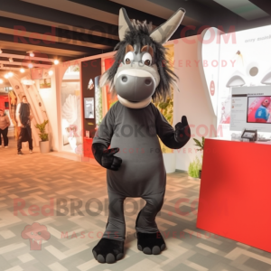 Black Donkey mascot costume character dressed with a Leggings and Hairpins