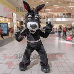 Black Donkey mascot costume character dressed with a Leggings and Hairpins