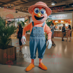 Peach Stilt Walker mascot costume character dressed with a Denim Shorts and Foot pads