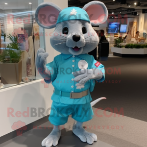 Sky Blue Rat mascot costume character dressed with a Bermuda Shorts and Smartwatches