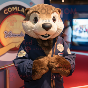 nan Otter mascot costume character dressed with a Bomber Jacket and Bracelet watches