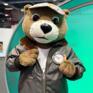 nan Otter mascot costume character dressed with a Bomber Jacket and Bracelet watches