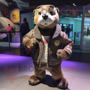 nan Otter mascot costume character dressed with a Bomber Jacket and Bracelet watches