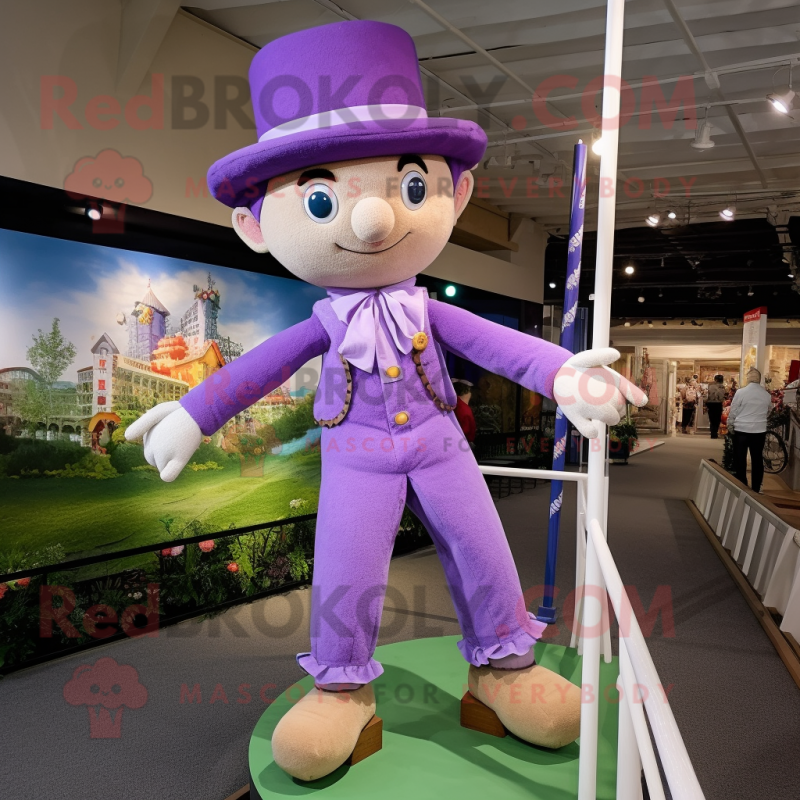 Lavender Tightrope Walker mascot costume character dressed with a Polo Tee and Hats Lavender Tightrope Walker mascot costume character dressed with a Polo Tee and Hats