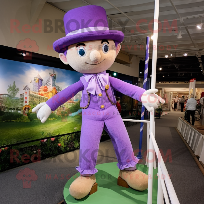 Lavender Tightrope Walker mascot costume character dressed with a Polo Tee and Hats