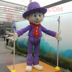 Lavender Tightrope Walker mascot costume character dressed with a Polo Tee and Hats