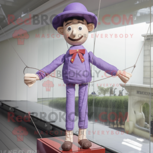 Lavender Tightrope Walker mascot costume character dressed with a Polo Tee and Hats