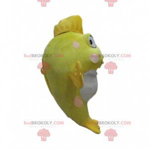 Mascota de pez gigante amarillo y blanco, traje de mar -