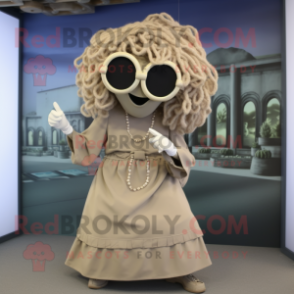 Beige Medusa mascot costume character dressed with a A-Line Skirt and Sunglasses