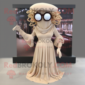 Beige Medusa mascot costume character dressed with a A-Line Skirt and Sunglasses