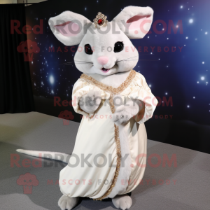 Cream Chinchilla mascot costume character dressed with a Dress and Rings