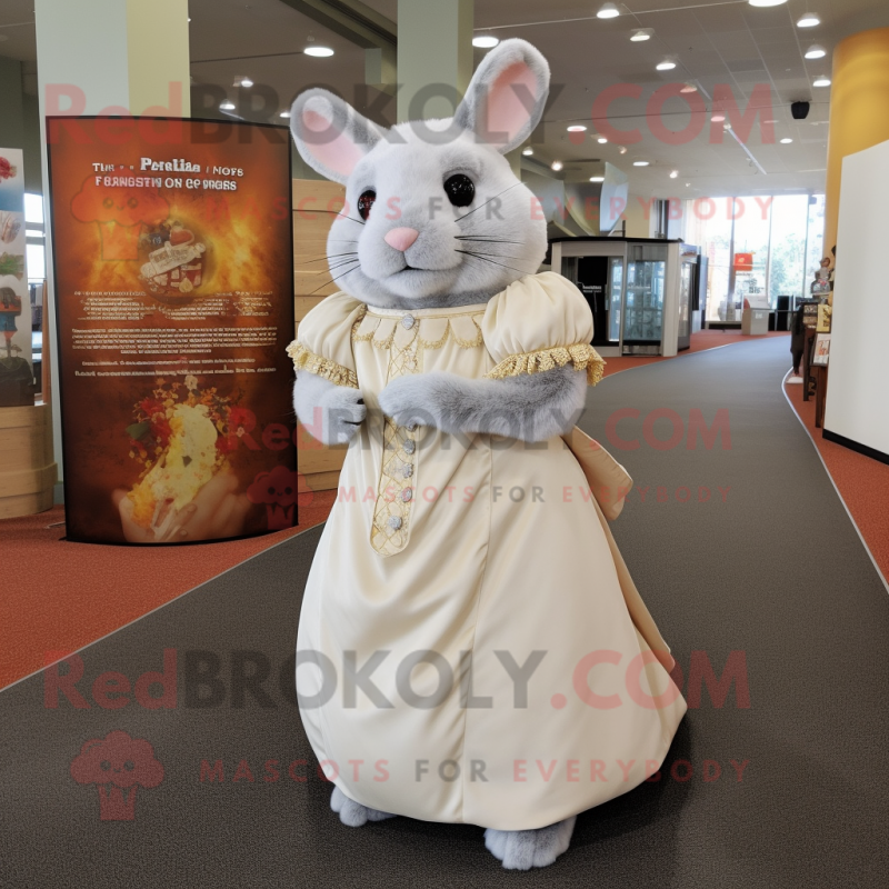 Cream Chinchilla mascot costume character dressed with a Dress and Rings Cream Chinchilla mascot costume character dressed with a Dress and Rings