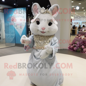 Cream Chinchilla mascot costume character dressed with a Dress and Rings