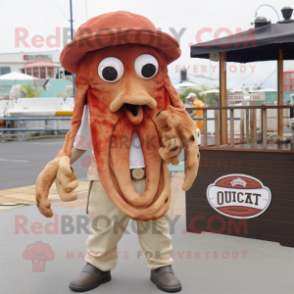 Rust Fried Calamari mascot costume character dressed with a Cargo Shorts and Berets