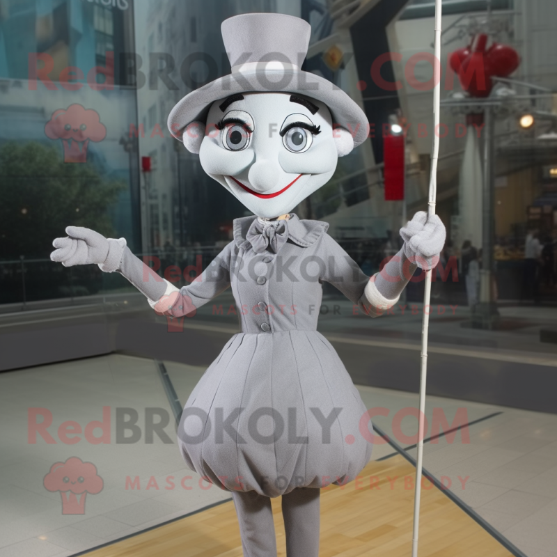 Gray Tightrope Walker mascot costume character dressed with a Sheath Dress and Hats Gray Tightrope Walker mascot costume character dressed with a Sheath Dress and Hats