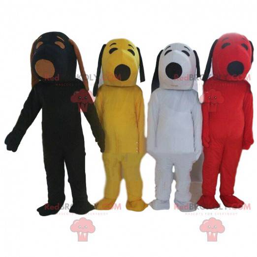 4 Snoopy-Maskottchen in verschiedenen Farben, berühmte Kostüme