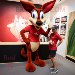 Red Gazelle mascot costume character dressed with a Henley Tee and Watches