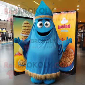 Blue Biryani mascot costume character dressed with a Cover-up and Foot pads