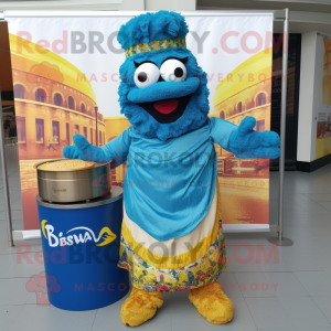 Blue Biryani mascot costume character dressed with a Cover-up and Foot pads