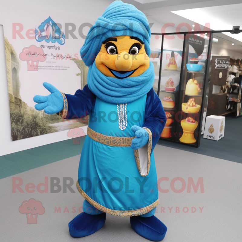 Blue Biryani mascot costume character dressed with a Cover-up and Foot pads