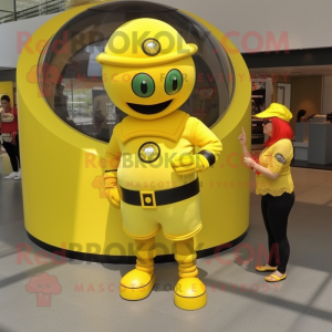 Yellow Commando mascot costume character dressed with a Circle Skirt and Watches