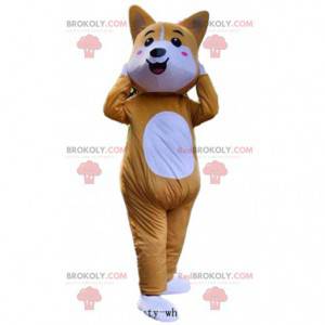 Mascotte de renard orange et blanc avec les joues roses -