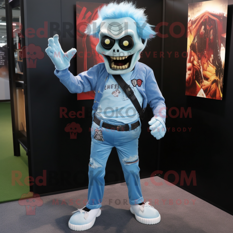 Sky Blue Zombie mascot costume character dressed with a T-Shirt and Belts Sky Blue Zombie mascot costume character dressed with a T-Shirt and Belts