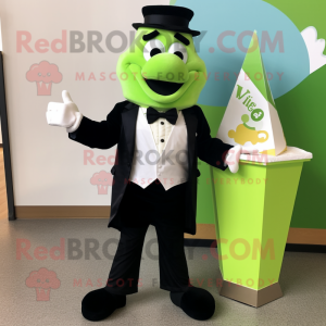 Lime Green Ice Cream Cone mascot costume character dressed with a Tuxedo and Bow ties