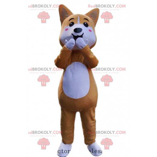 Orange och vit rävmaskot med rosa kinder - Redbrokoly.com
