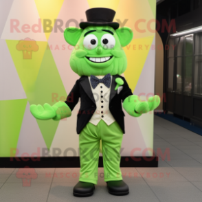 Lime Green Ice Cream Cone mascot costume character dressed with a Tuxedo and Bow ties