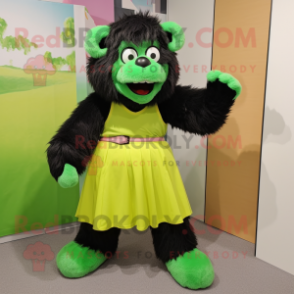 Lime Green Spectacled Bear mascot costume character dressed with a Culottes and Hair clips