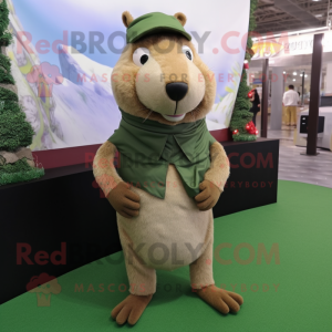 Olive Capybara mascot costume character dressed with a Trousers and Scarf clips