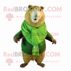 Olive Capybara mascot costume character dressed with a Trousers and Scarf clips