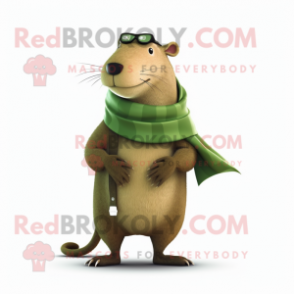 Olive Capybara mascot costume character dressed with a Trousers and Scarf clips