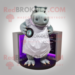 Gray Hippopotamus mascot costume character dressed with a Wrap Skirt and Digital watches
