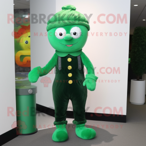 Forest Green Candy mascot costume character dressed with a Leggings and Berets