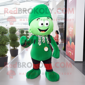 Forest Green Candy mascot costume character dressed with a Leggings and Berets