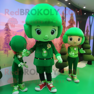 Forest Green Candy mascot costume character dressed with a Leggings and Berets