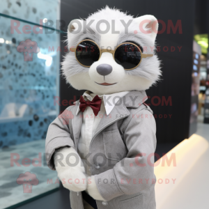 Silver Ferret mascot costume character dressed with a Jacket and Eyeglasses